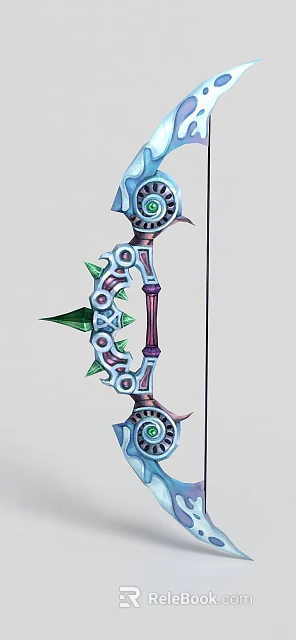 Decorative Bow With Blue Purple Accents Green Spiked Details And Ornate Circular Patterns 3d model 
