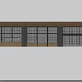 Industrial Style Building Structure With Large Windows Wooden Panels And Concrete Columns