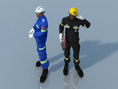 Professional Swing Door Installation by Workers Wearing Safety Helmets and Uniforms 3d model