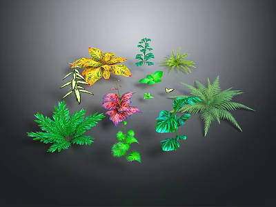Diverse Colorful Plant Foliage with Various Leaf Shapes and Vibrant Green Hues 3d model