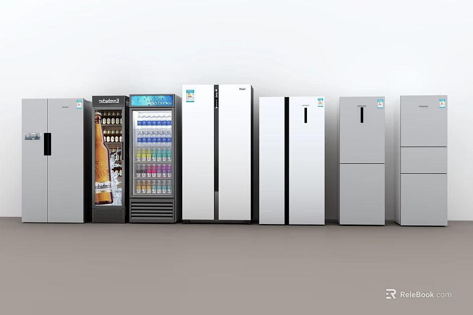 Refrigerators and Freezers Various Styles White Gray Glass Door Display Kitchen Appliances 3d model 