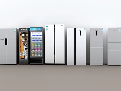 Refrigerators and Freezers Various Styles White Gray Glass Door Display Kitchen Appliances 3d model
