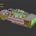 Modern Commercial Complex With Rooftop Pool Sunshade Canopies Lounger Chairs And Green Plants On Rooftop