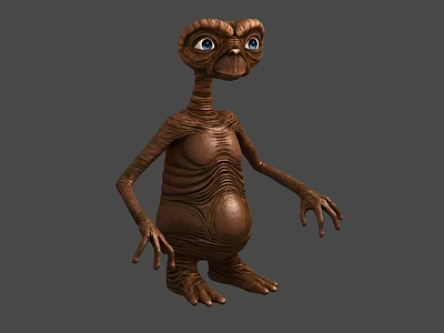 Brown Alien Like Game Movie Character With Large Eyes Slender Neck And Wrinkled Body 3d model