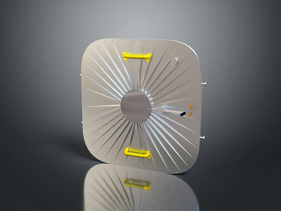 Square Metal Component With Radial Lines Circular Center And Yellow Fasteners 3d model