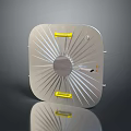 Square Metal Component With Radial Lines Circular Center And Yellow Fasteners