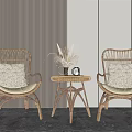 Rattan Casual Sofa Set With Two Chairs Small Round Table And Light Colored Cushions