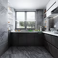 Modern Clean Kitchen Interior With Gray Cabinets Marble Countertops And Appliances