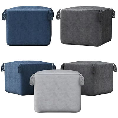 Different Colored Velvet Ottoman Poufs With Tassel Trim For Living Room 3d model