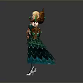 Fantasy Woman Character With Green Dress Golden Decorations Horns And Gemstones