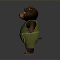 Cute Brown Cartoon Bear 3D Model With Open Arms Wearing Green Overalls