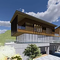 Modern Commercial Street With Glass Facade Geometric Design And Plaza Area