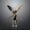 3D Anthropomorphic Creature Character With Large Ears Green Eyes Open Arms Brown White Standing Pose