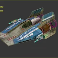 Blue And White Republic Spaceship Model With Green Cockpit Yellow Engine And Twin Turrets