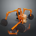 Orange Industrial Mechanical Robot With Multiple Arms And Large Black Wheels 3d model