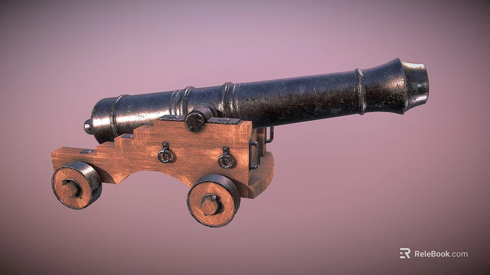 Ancient Cannon As Historical Weapon With Metal Barrel Wooden Carriage And Wheels 3d model 