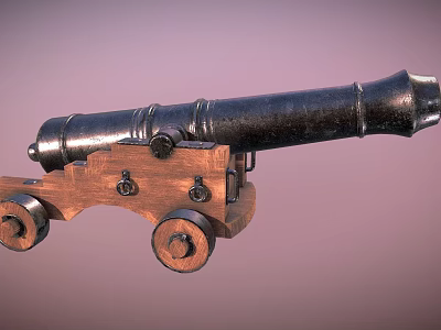 Ancient Cannon As Historical Weapon With Metal Barrel Wooden Carriage And Wheels 3d model