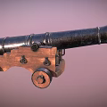 Ancient Cannon As Historical Weapon With Metal Barrel Wooden Carriage And Wheels