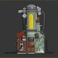 Vintage Industrial Equipment with Silver Dome Yellow Cylindrical Section Metal Pipes Control Panel and Cables