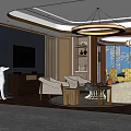Modern Light Luxury Hotel Guest Room With Chandelier Sofa And Decorative Art