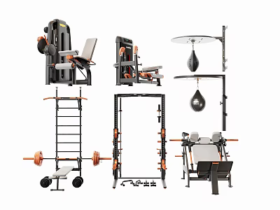 Home Gym Fitness Equipment With Multi Functional Trainer Bench Press Punching Bag And Barbell 3d model