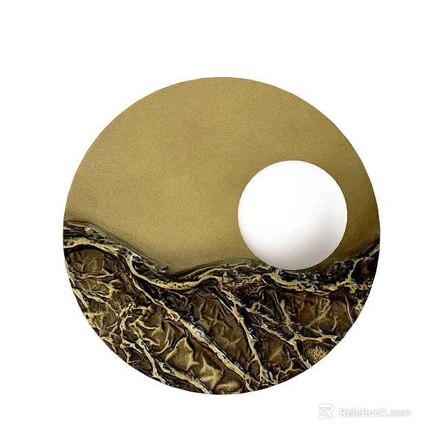 Modern Circular Wall Lamp With Light Brown Surface White Circle And Textured Base 3d model