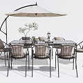 Outdoor Patio Dining Table and Chairs Set With Large Cantilever Umbrella and Decorative Plants