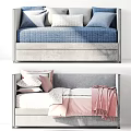 Modern Blue Pink Bed Designs With Decorative Pillows And Soft Blanket 3d model