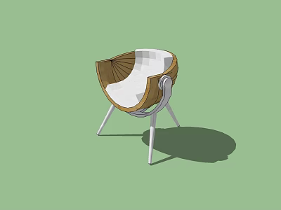 Stylish Modern Leisure Chair With Curved Wooden Frame White Cushion And Metal Legs 3d model