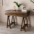 Natural Wooden Dressing Table Interior With Drawers Green Plants Hanging Lamp And Decorative Items
