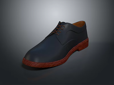 Black Leather Shoes With Brown Laces And Red Sole Classic Design 3d model