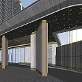 Modern Residential Entrance With High rise Buildings Glass Door Trees And Vehicles
