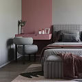 Modern Bedroom Interior Design With Pink Accent Wall Gray Upholstered Bed And Area Rug