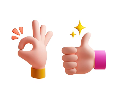 Cartoon Organ Hand Gestures OK Sign With Orange Lines And Thumbs Up Yellow Stars Decoration 3d model