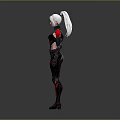 Futuristic Female Character In Black And Red Form Fitting Combat Suit With White Hair