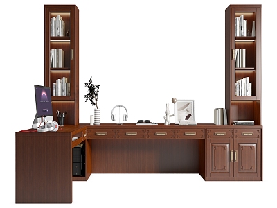 New Chinese Style Writing Desk Combination Computer Desk Writing Desk Bookcase Combination Bookcase Desk Combination model