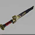 Traditional Decorative Sword With Intricate Carvings Golden Accents Red Hilt And Black Scabbard
