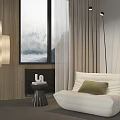 White Lazy Sofa with Green Cushion in Modern Living Room Wooden Wall and Window