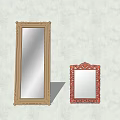 Two Decorative Mirrors With Golden And Red Carved Frames For Home Decor