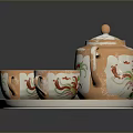 Elegant Floral Teapot Set With Matching Cups Gold Accents And Tray