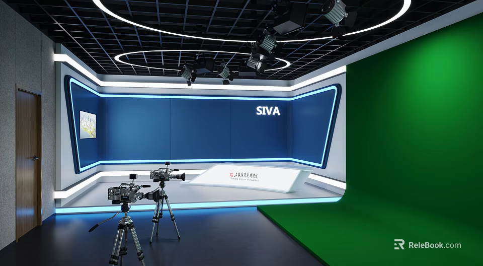 SVA Studio Setup With Modern Lighting Camera Equipment And Green Screen 3d model 