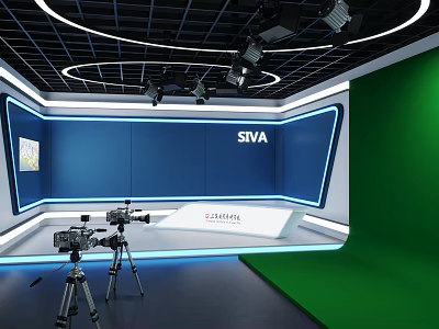 SVA Studio Setup With Modern Lighting Camera Equipment And Green Screen 3d model
