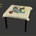 Dining Table With Checkered Tablecloth Bowl Of Food Chopsticks And Cup