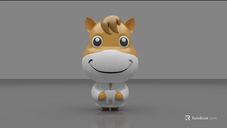 Cute Brown And White Horse Shaped Cartoon Doll With Big Eyes And Smiling Face 3d model 