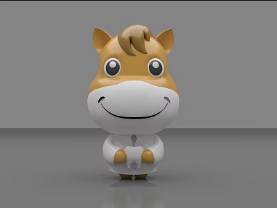 Cute Brown And White Horse Shaped Cartoon Doll With Big Eyes And Smiling Face 3d model