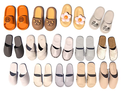 Cute Indoor Slippers With Various Styles Different Colors And Soft Material 3d model