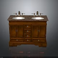 Classic Wooden Bathroom Vanity With Double Sinks Granite Countertop And Faucets