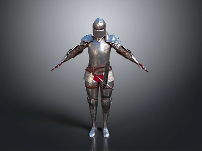 Silver Medieval Armor With Red Accents As Decorative Living Accessory 3d model