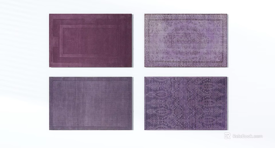 Purple Square Rugs with Various Patterns and Textures for Home Interior Decor 3d model