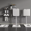White Squat Toilets With Wall Mounted Water Tanks And Shelves Holding Toiletries Towels